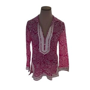 Tory Burch Red Tunic with Graphic Style and 3/4 Sleeves Women Size 0